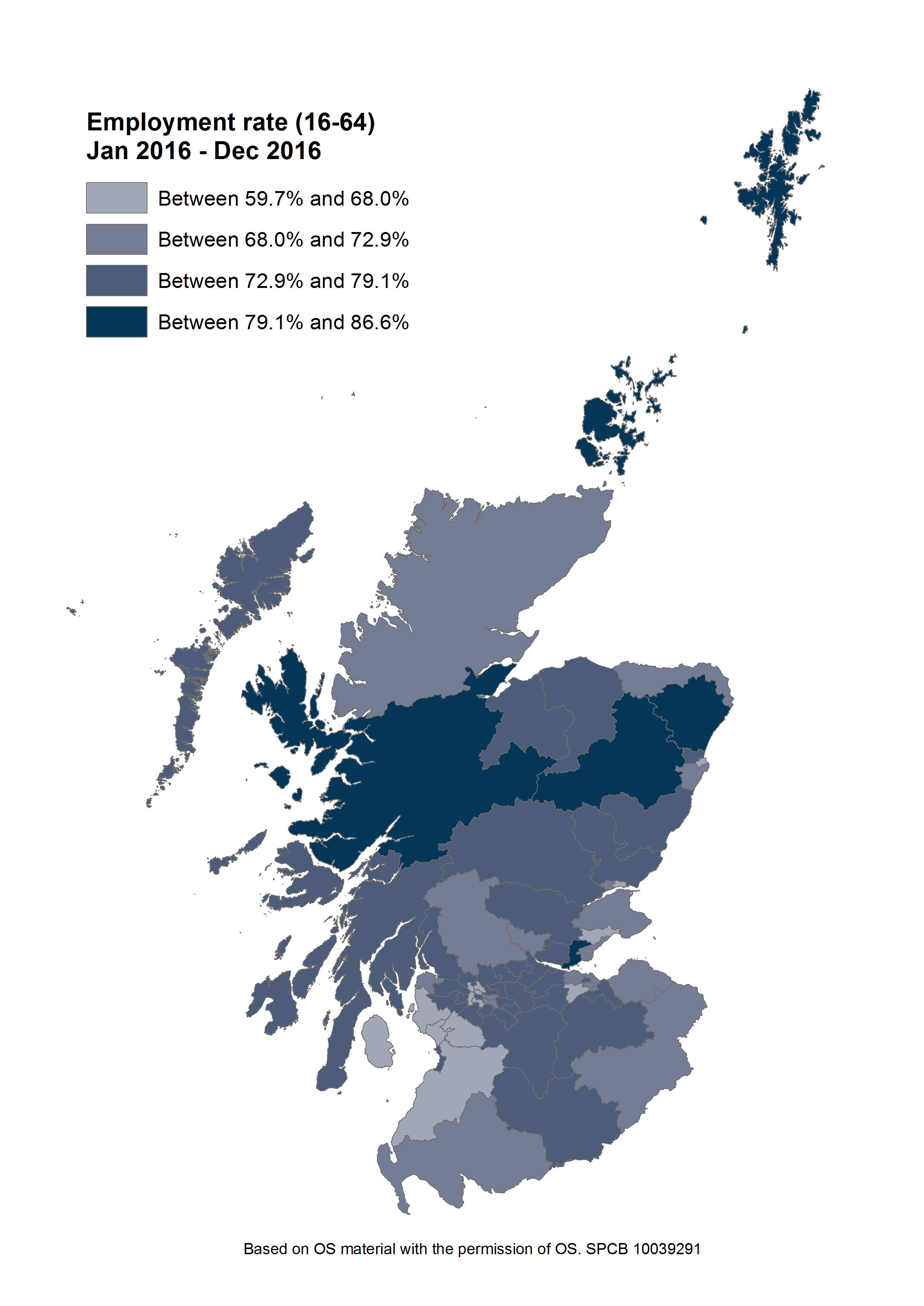 Employment rates for each Scottish parliament constituency. 