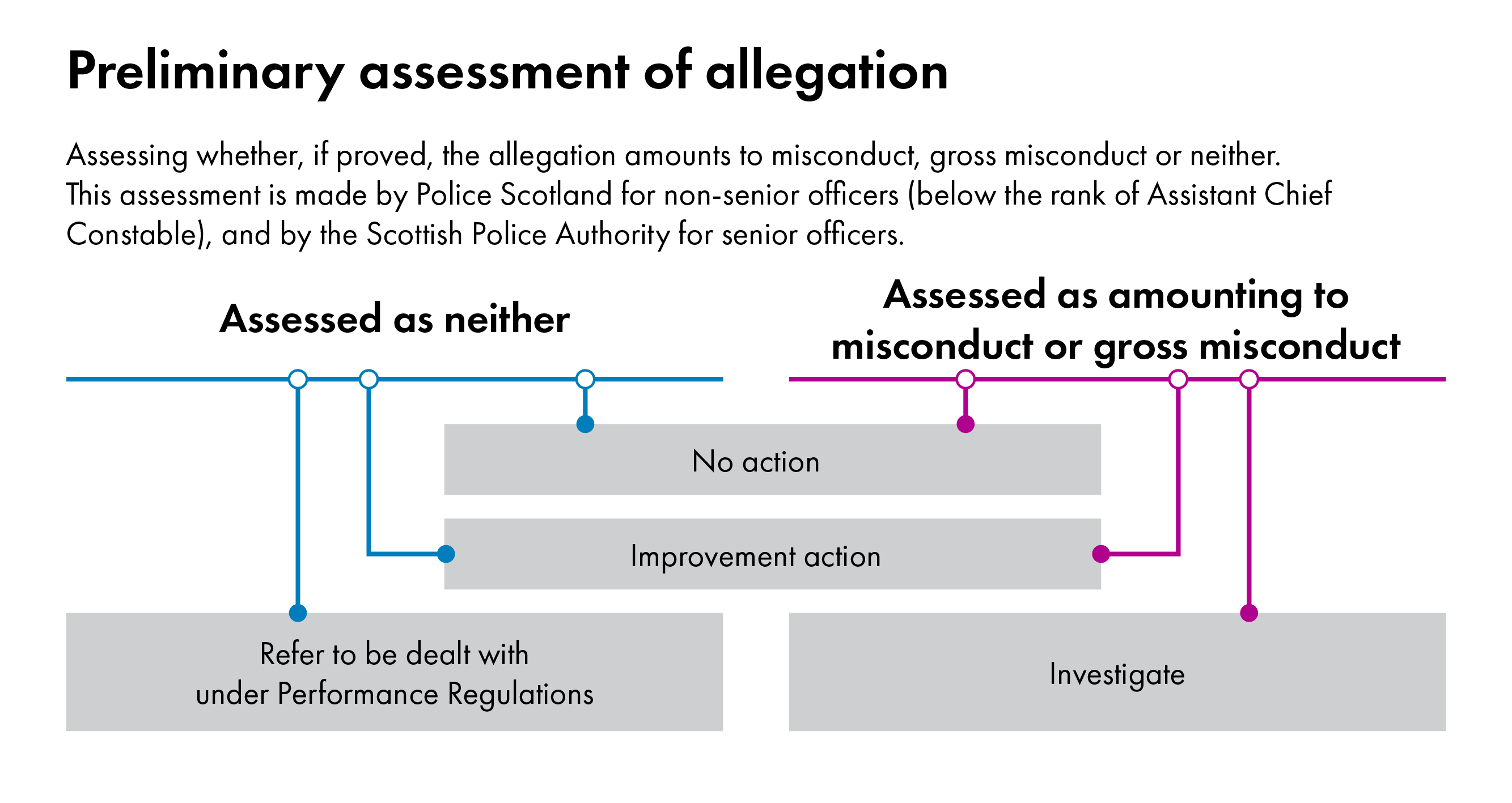The image shows the preliminary assessment process for police misconduct allegations.