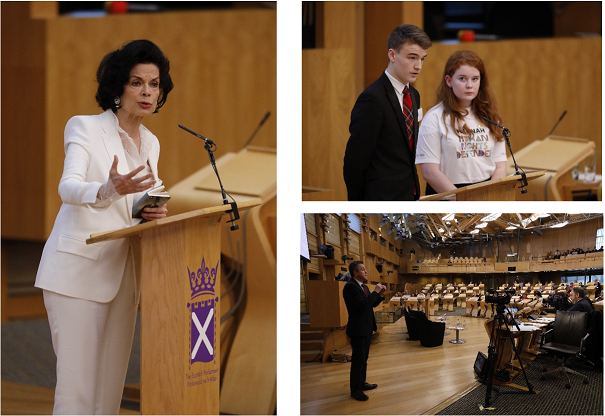 Photo of Bianca Jagger, Founder, President and Chief Executive, Bianca Jagger Human rights Foundation. Photo of Hannah MCP and Ryan McShane MSYP, speaking at the 'Human Rights Take Over!' Event.