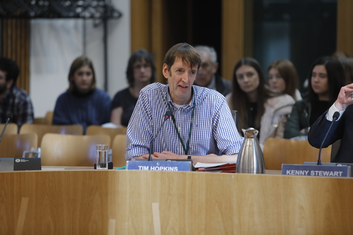 Image of Tim Hopkins from Equality Network giving evidence on Civil Partnership (Scotland) bill