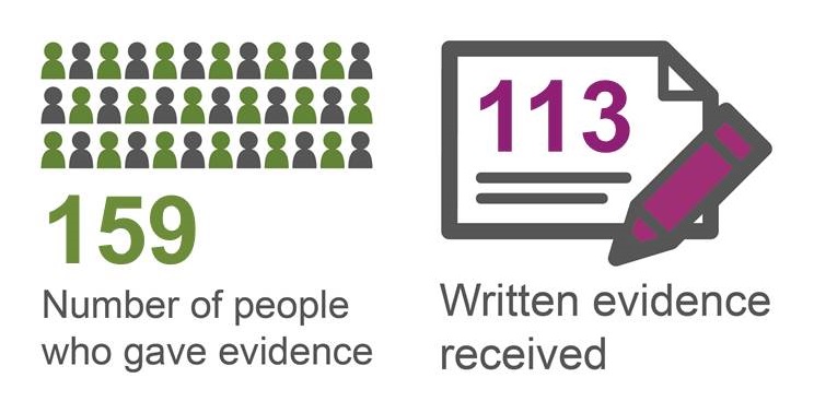 We received 113 written submissions and 159 people gave evidence in person.